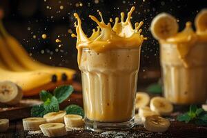 Refreshing Banana Smoothie Splash with Fresh Ingredients photo