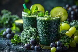 Refreshing Green Detox Smoothie with Fresh Vegetables and Fruits photo