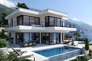 Modern Luxury Villa with Pool and Ocean View in Scenic Mediterranean Setting photo