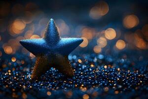 Sparkling Star Against Bokeh Background for Festive and Holiday Design photo