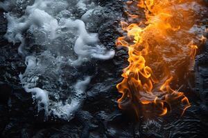 Dynamic Contrast of Elemental Forces Ice and Fire with Water Textures for Artistic Design photo