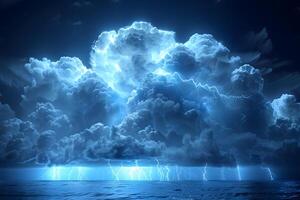 Dramatic Thunderstorm Over Ocean at Night Capturing Lightning and Clouds for Atmospheric Design photo
