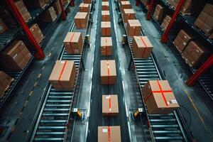 Efficient Logistics and Distribution Center with Automated Parcel Sorting and Packaging photo