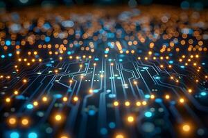 Futuristic Circuit Board with Glowing Lights for Technology and Innovation Design photo