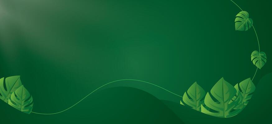 Green background with leaves and sun rays