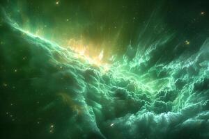 Enigmatic Green Nebula Galaxy with Cosmic Clouds for Science and Space Exploration photo