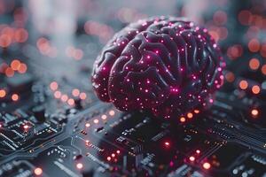 Futuristic Cybernetic Brain Amidst Glowing Circuitry Symbolizing Artificial Intelligence photo