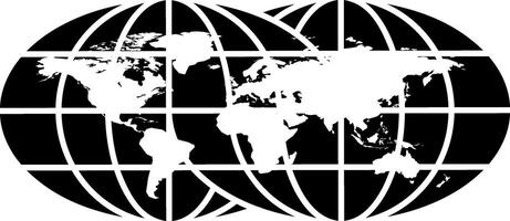 The world map is shown in black and white vector