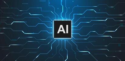 AI circuit board with blue background. Quantum computing technology using Artificial Intelligence vector