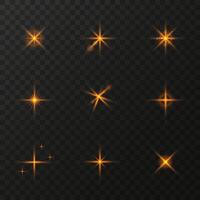 Set of shining stars and sparks with light effect vector