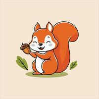 Charming Cartoon Squirrel with Acorn vector
