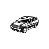 A black and white image of a car on a white background vector
