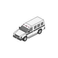 An ambulance is shown in an isometric style vector