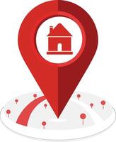 Red Location icon with pin pointer on Round Map home icon vector