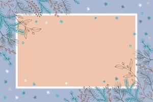 New Year greeting colored background with branches and snowflakes for a postcard. vector