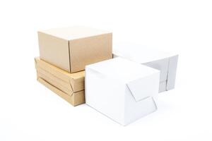 Three cardboard boxes stacked on top of each other photo