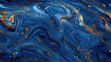 Blue and gold marble background with gold paint photo