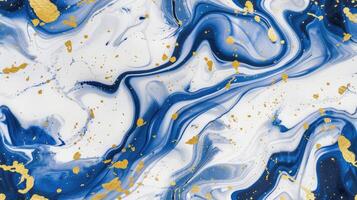 Blue and gold marble background with gold paint photo
