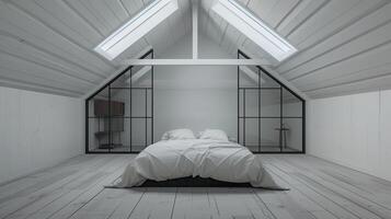 A bedroom with a bed and a window photo