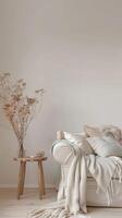 A white couch and table in a room photo