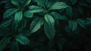 Green leaves with water droplets on them photo