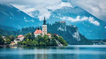 A beautiful view of lake bled in slovenia photo