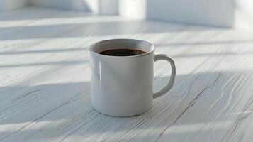 A coffee cup on a wooden table photo
