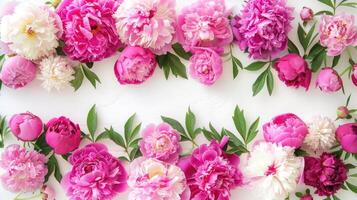 Beautiful pink and white peonies on white background photo