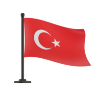 Turkey flag with fabric structure on white background, , 3d illustration png