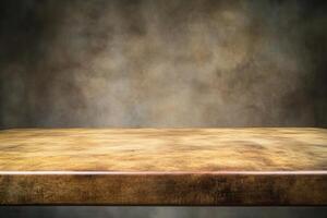 A textured wooden table against a blurred background. photo