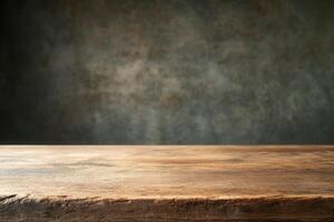 A textured wooden table against a blurred background. photo