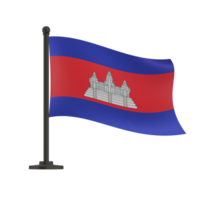 Waving Flag of Cambodia in White Background. Flag on pole for Independence day. The symbol of the state on wavy fabric. 3d model render, illustration png