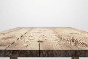 A close-up of a rustic wooden table surface. photo