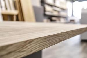 Close-up of a wooden surface in a modern interior space. photo