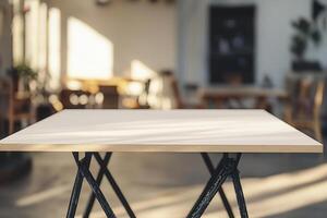 A minimalist table in a cozy cafe setting. photo