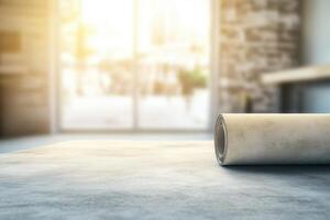 A rolled-up paper on a table in a bright space. photo