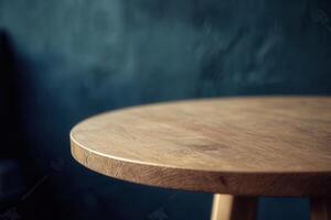 Close-up of a wooden table against a dark background. photo