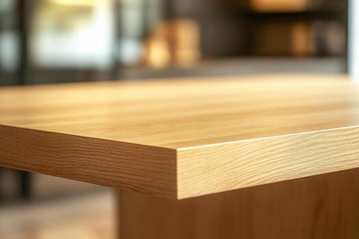 Close-up of a wooden table edge in a modern setting. photo