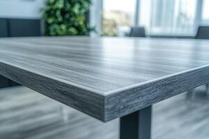 Close-up of a modern table in a bright office space. photo