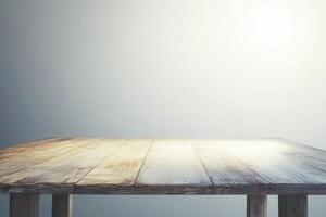 A wooden table with a soft, illuminated background. photo