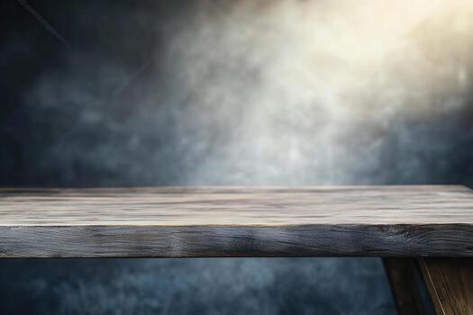 A wooden tabletop with a misty background. photo