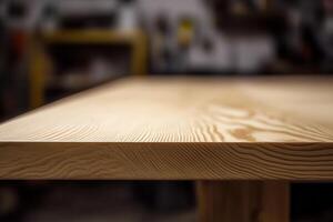 Close-up of a smooth wooden table surface. photo