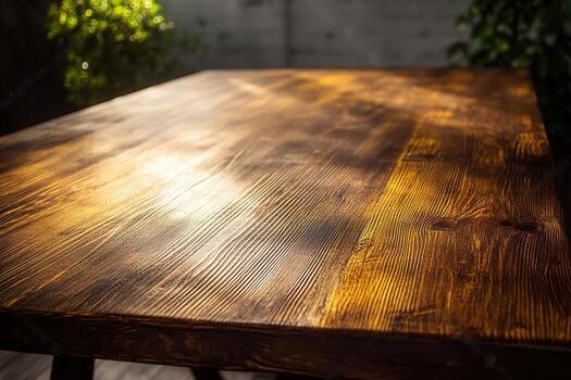 Close-up of a polished wooden table surface. photo