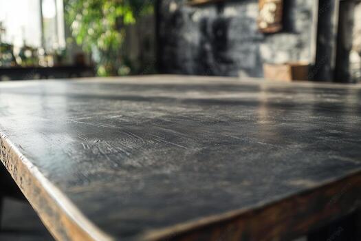 Close-up of a textured wooden table surface. photo