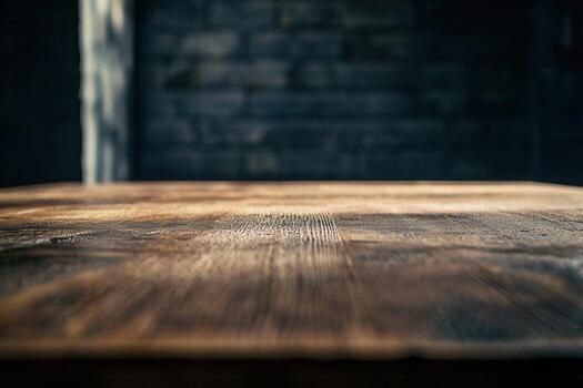 Close-up of a wooden table with a blurred background. photo