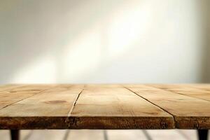 Wooden table with a blurred background. photo