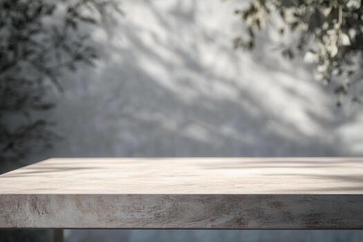 Minimalist table with soft shadows and background texture. photo