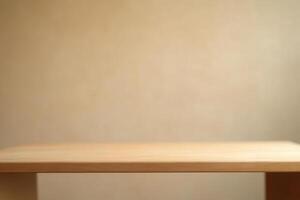 Simple wooden table with a neutral background. photo