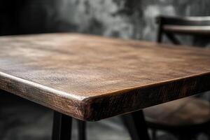 Close-up of a wooden table surface with a rustic finish. photo