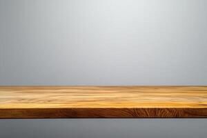Wooden table surface with a minimalistic background. photo